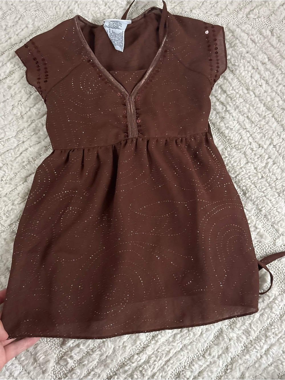 Mary Kate and Ashley Sparkle-Detail Brown Short Sleeve